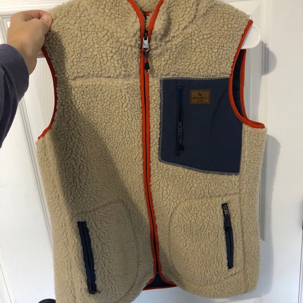 Eddie Bauer Sherpa vest with orange piping